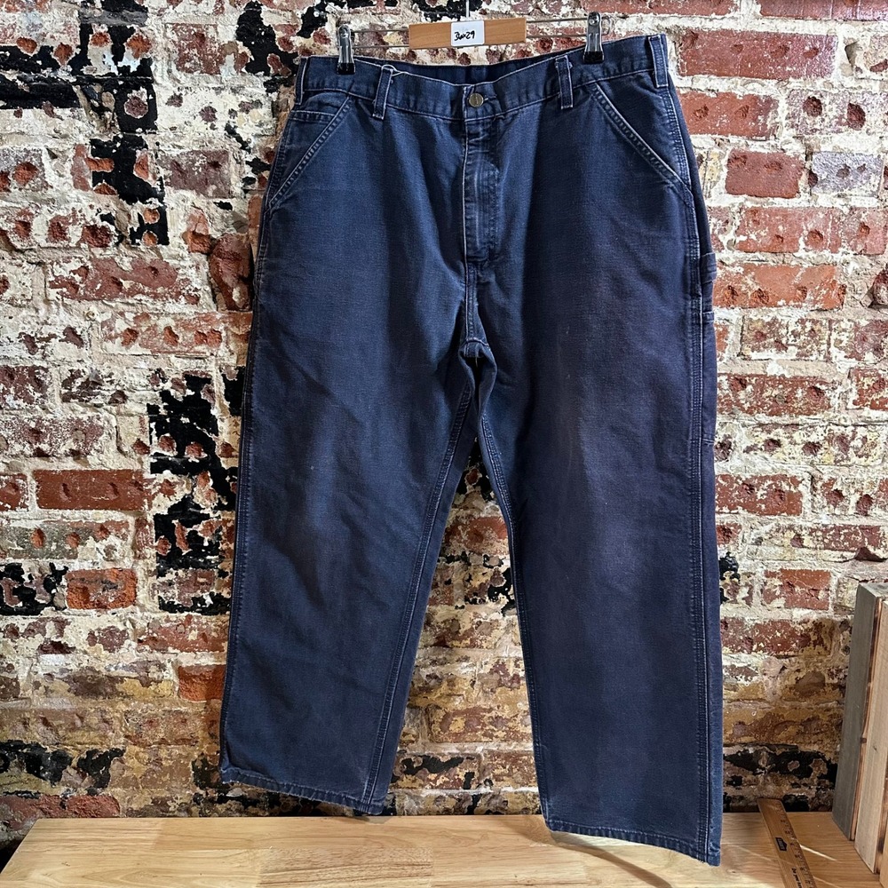 Carhartt B11 Dark Blue Washed Duck Canvas Carpenter Workwear Pants Mens 36x29